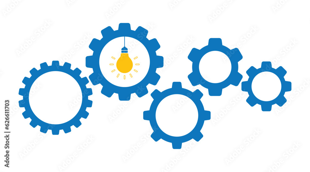 gears teamwork mechanism with leader lightbulb gears teamwork mechanism with leader lightbulb