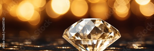 Diamond. Diamond on a Golden Bokeh Background. Background With a Copy Space. Brilliant. Made With Generative AI.