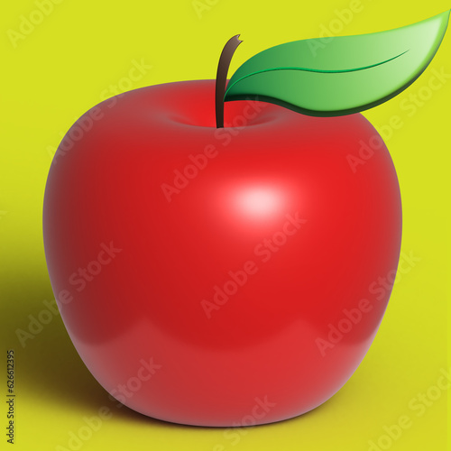 Red apple with green background in 3D illustration