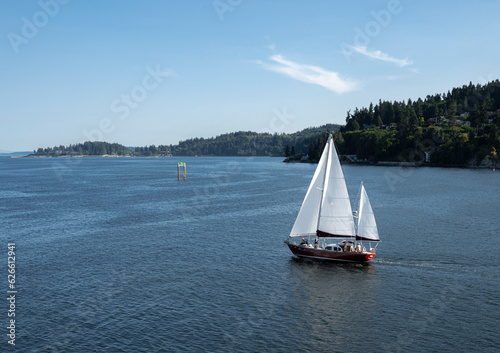 A sailboat off Bainbridge Island in the Puget Sound near Seattle photo