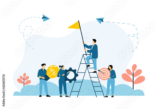 Innovation idea to drive team success, business innovative solution, community or invention help company achieve goal concept, business people teamwork help carry smart  innovation idea.
