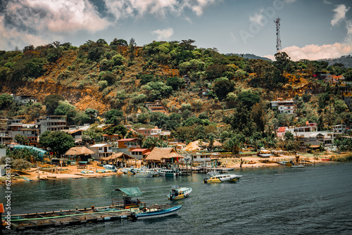 Lakeside accommodations and restaurants for tourists near Lake Atitlan in Panajachel, Guatemala photo