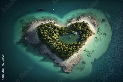 ai generated illustration beautiful tropical island in the shape of heart