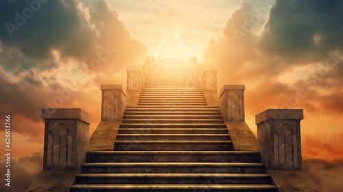 Tableau sur toile Stairway to heaven with sky background.