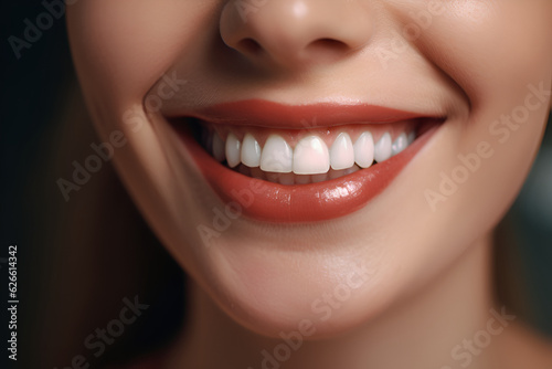 Close Up Beautiful Female Smile After Teeth Whitening Procedure  AI Generated