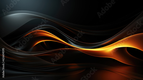 Glowing Orange Lines on Black Background with Gradient Mesh and Wave Curves in Abstract Design