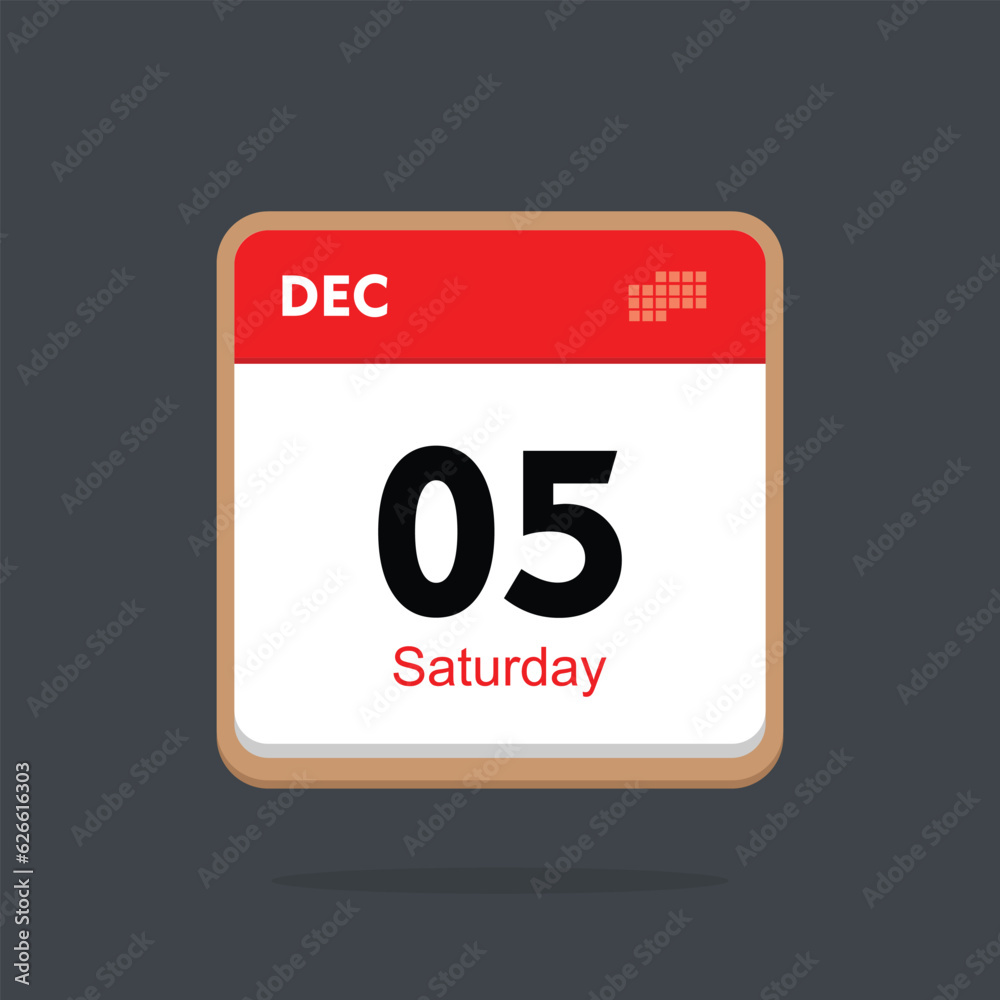 saturday 05 december icon with black background, calender icon