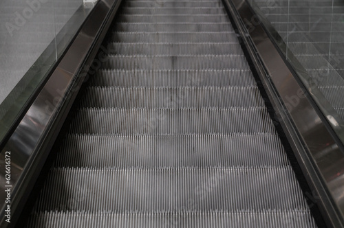 Close-up shot of an escalator In a dangerous and frightening atmosphere