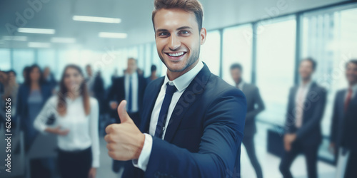 Wallpaper Mural Businessman showing OK sign with his thumb up. Happy male standing in creative office. Successful businessman standing in office, generative ai Torontodigital.ca
