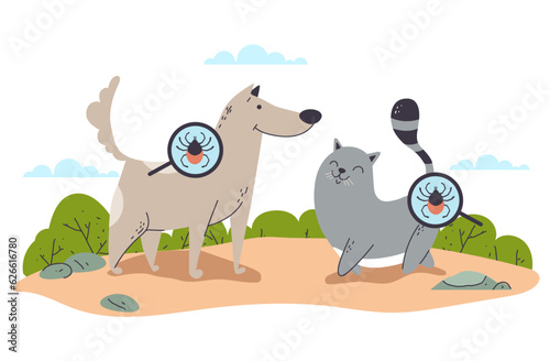 Fototapeta Naklejka Na Ścianę i Meble -  Animal pet dog cat tick attack season concept. Vector graphic design element illustration