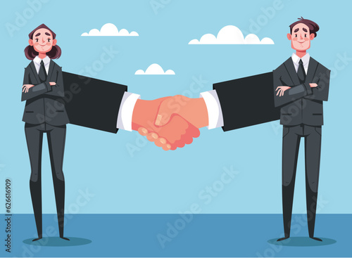 Handshake business people agreement relationship partnership concept. Vector graphic design illustration