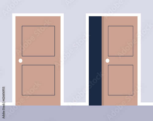 Door close and open room house concept. Vector graphic design illustration