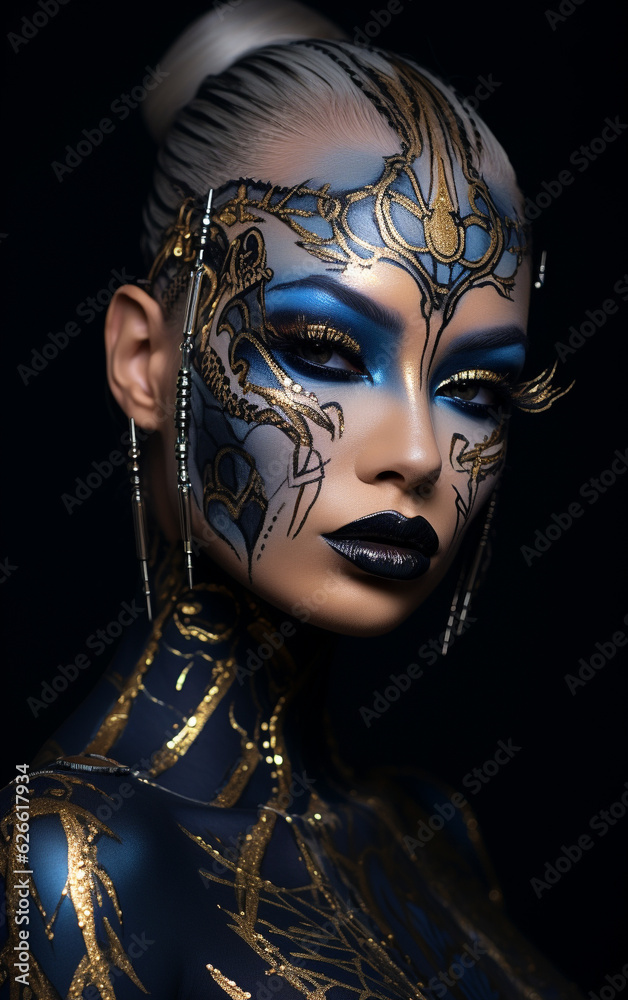 Artistic Elegance: Close-up Makeup Masterpiece on a Fashion Model Artistic Elegance: Close-up Makeup Masterpiece on a Fashion Model