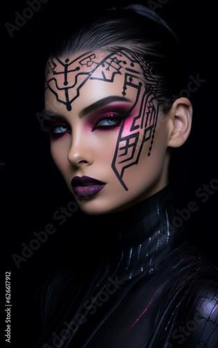 Artistic Elegance: Close-up Makeup Masterpiece on a Fashion Model