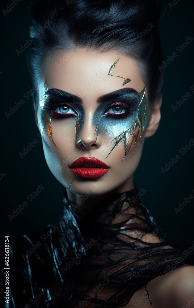 Artistic Elegance: Close-up Makeup Masterpiece on a Fashion Model