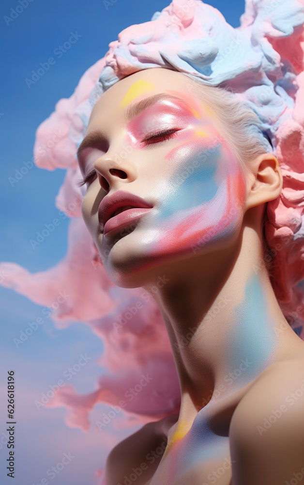 Artistic Elegance: Close-up Makeup Masterpiece on a Fashion Model