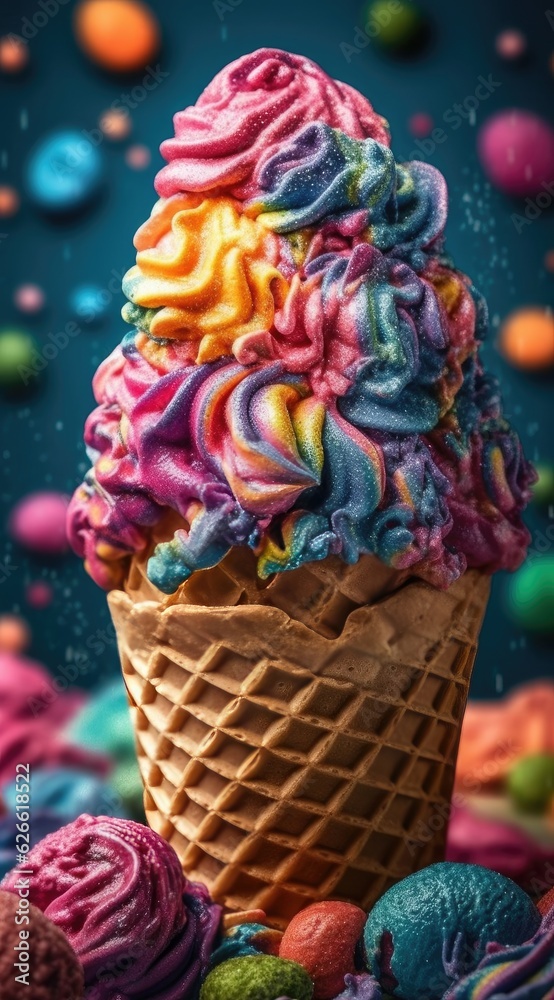 Rainbow ice cream cone 