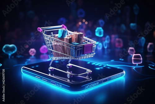 Online shopping concept, abstract illustration. Paying for goods with a smartphone. © serperm73