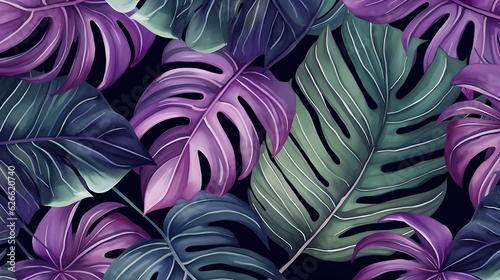 Colorful  Tropical Leaves Pattern Ai Generative