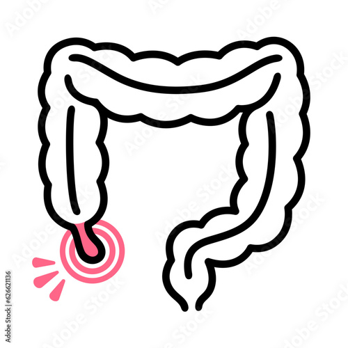 Appendicitis illustration, simple line icon