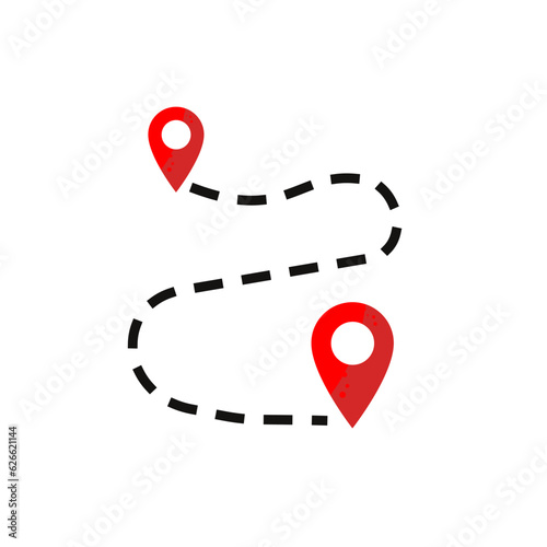 map pointer with icon, route, travel route designation - vector icon