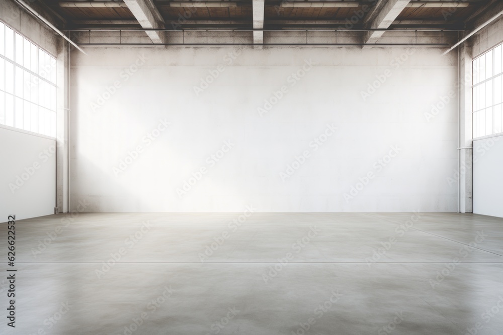 White blank canvas in a factory loft. AI generated
