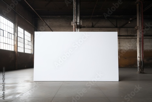 White blank canvas in a factory loft. AI generated