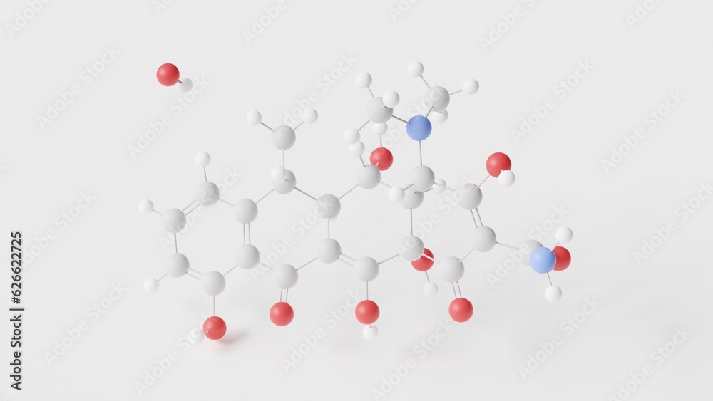 doxycycline molecule 3d, molecular structure, ball and stick model, structural chemical formula broad-spectrum antibiotic
