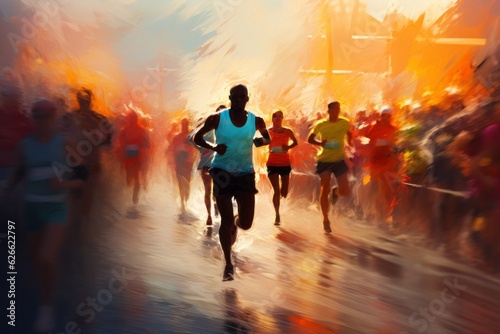 Runners doing a marathon. Oil Style.