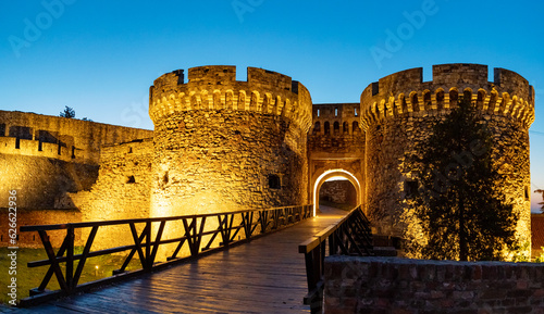 Entrance to Kalemegdan fortress at dusk