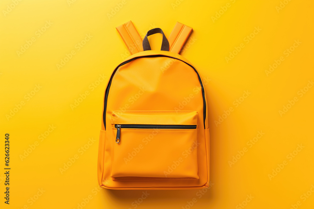 yellow school backpack on a yellow background yellow school backpack on a yellow background