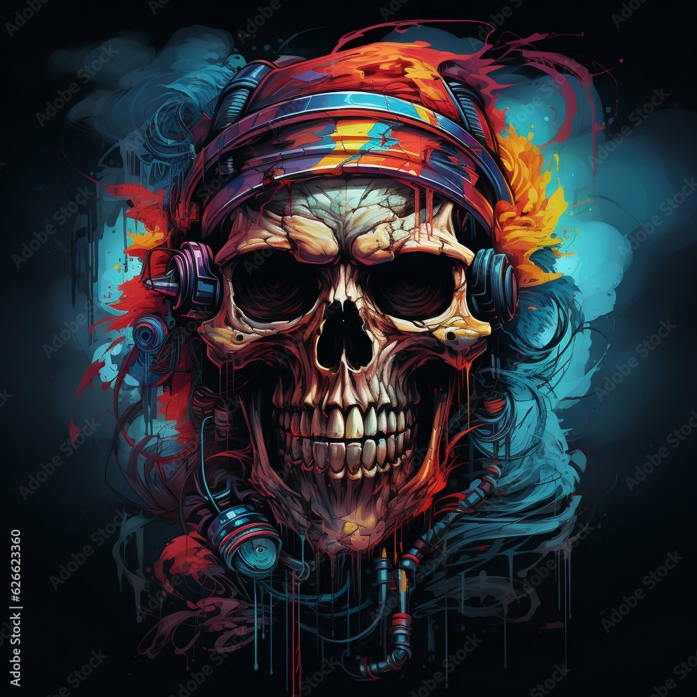 Colorful Painting of a Zombie Pirate Face. Generative ai