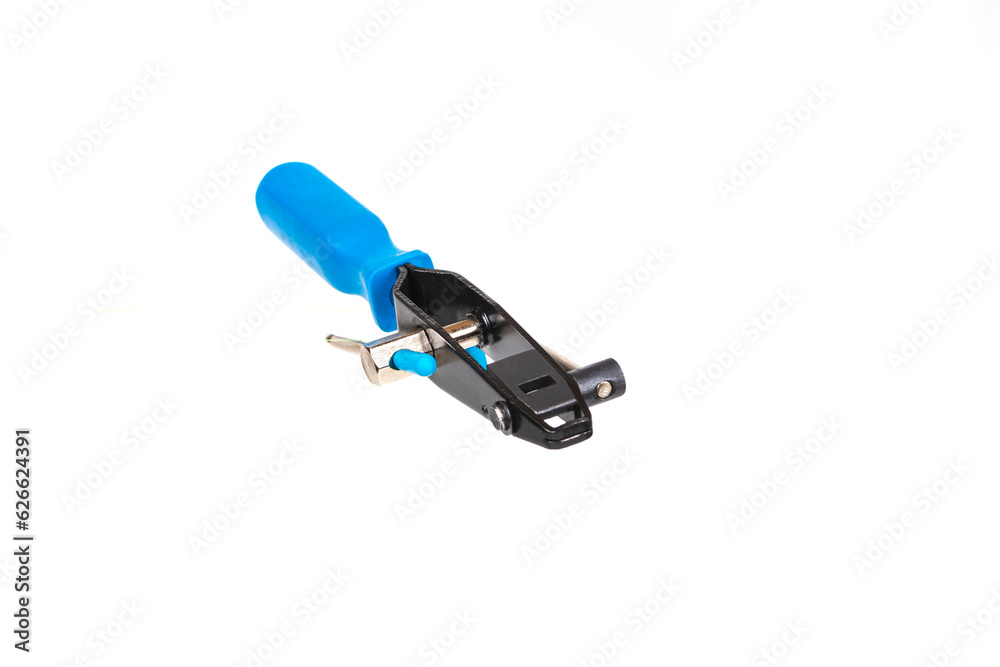 white background. a tool for tightening metal rings. close-up white background. a tool for tightening metal rings. close-up