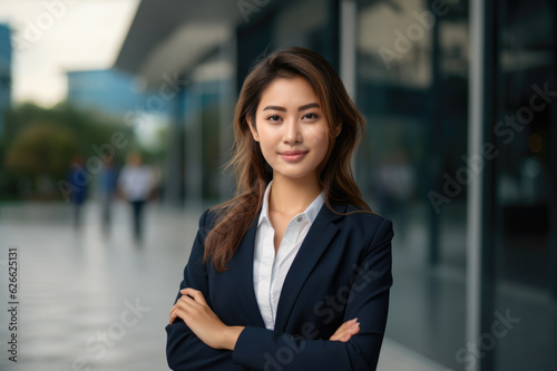 Portrait beautiful Businesswoman in suit standing at the buildings downtown, Female leadership and determined to success.