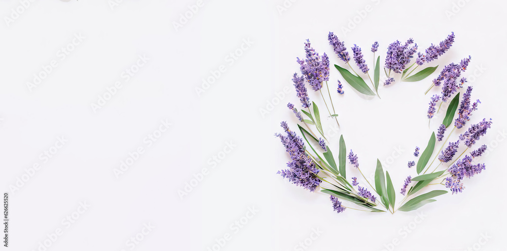 Lavender Flowering Heart Garden: Beauty in White Background, Generative AI