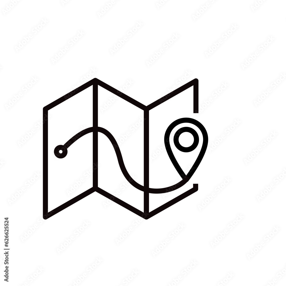 Map with a pin, route planning, travel - vector icon Map with a pin, route planning, travel - vector icon