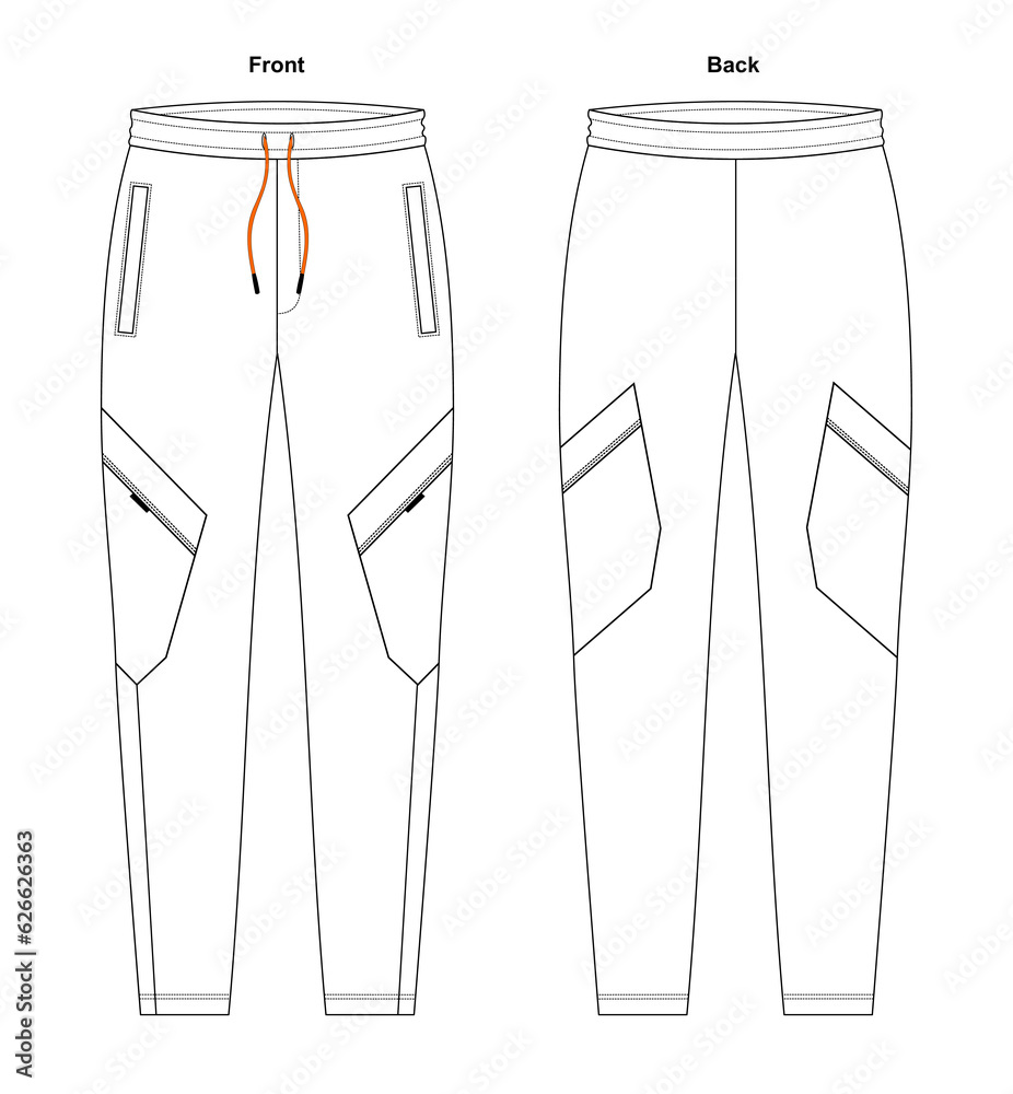 Technical Sketch Men and Boys Full Track Pant, pant outline design