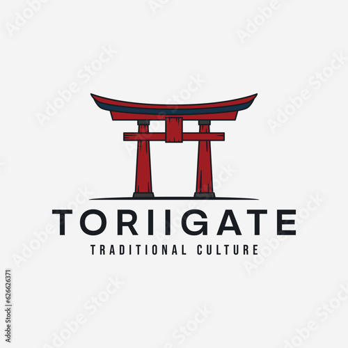 Photo torii gate vintage color logo vector illustration template design