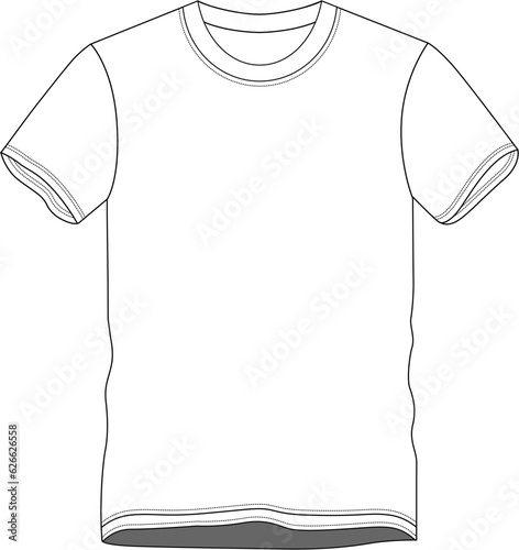 Technical Sketch Boys Round Neck Short Sleeve T-Shirt, T-shirt outline design blank template, Full Sleeve Tee, Front template, Casual Style, Fashion Vector Illustration photo