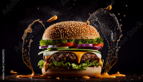  Tasty and delicious hamburger product photography, burger in a burger, Ai generated image 