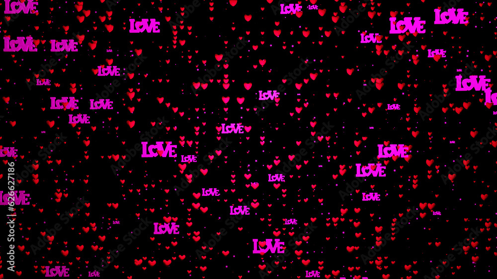 Valentine's Day background with lots of red hearts. 3D render illustration.