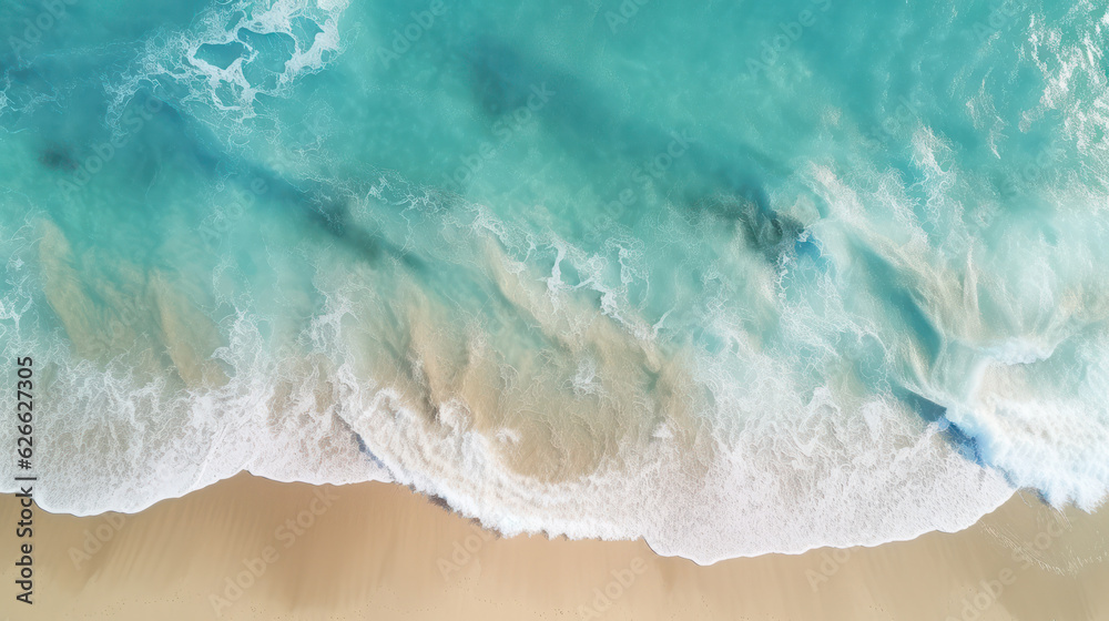 blue sea water in sunny day. Top view from drone. Sea aerial view, Beautiful bright sea with waves splashing and beach sand concept