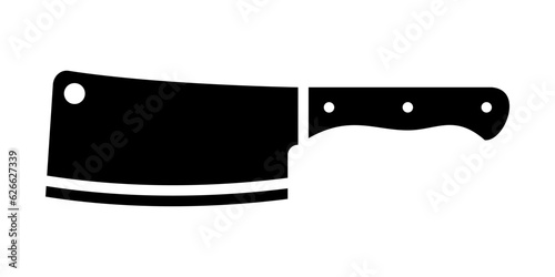 Butchers hatchet knife. Steel kitchen tool with wide blade for chopping and butchering meat and vector poultry