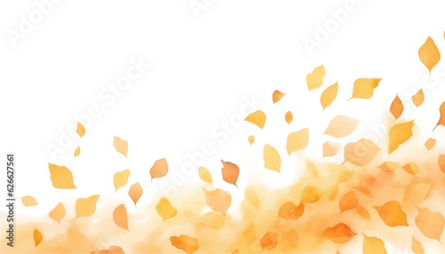 Abstract  watercolor autumn, orange, yellow background with leaves and splashes. Vector illustration. Can be used for advertisingeting, presentation, design, invitation,  social media, web.