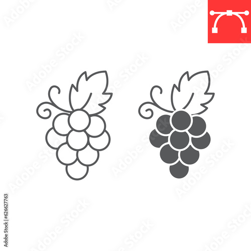 Grape line and glyph icon, food and wine, vine vector icon, snacks vector graphics, editable stroke outline sign, eps 10.