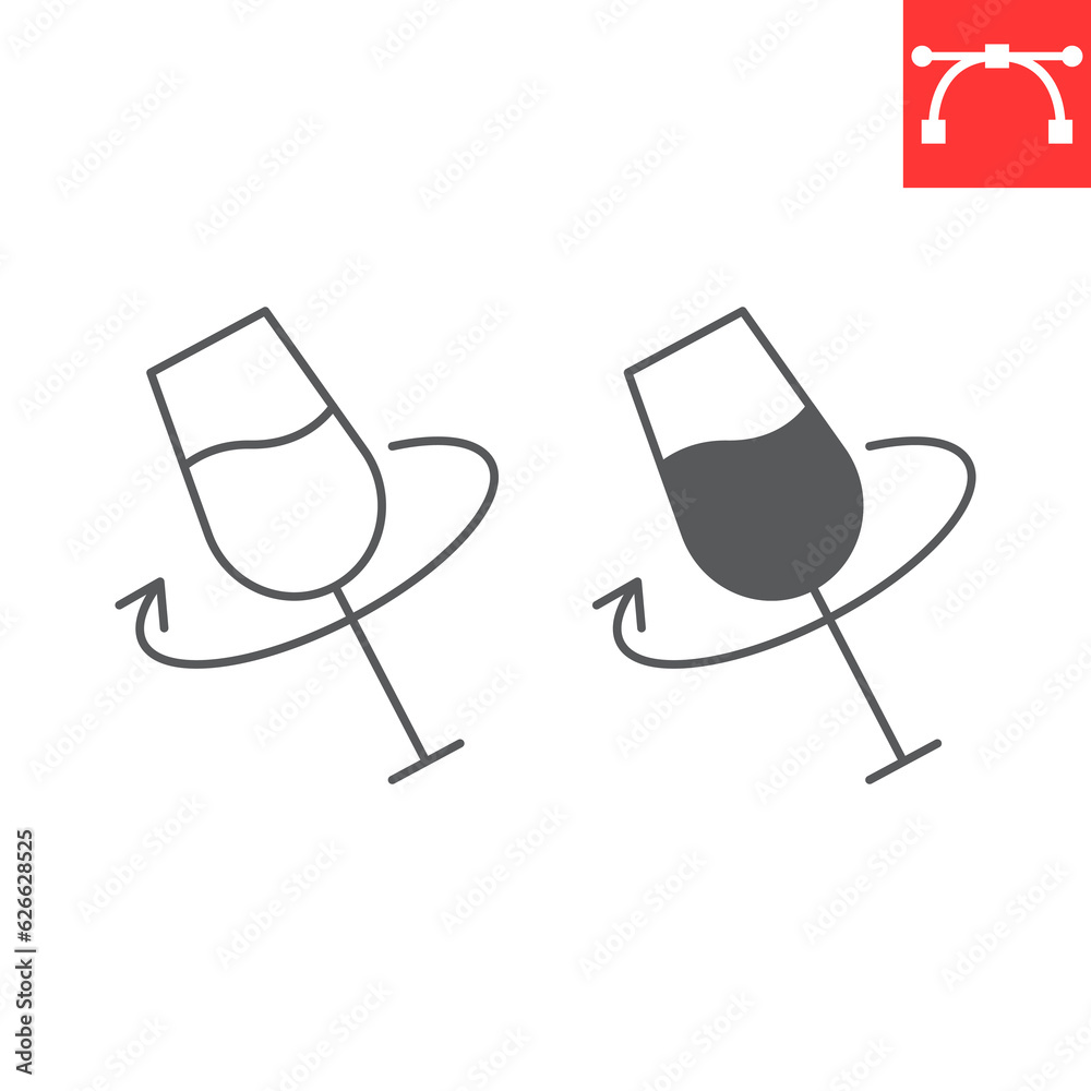 Wine swirl line and glyph icon, drink and alcohol, glass wine rotate vector icon, vector graphics, editable stroke outline sign, eps 10. Wine swirl line and glyph icon, drink and alcohol, glass wine rotate vector icon, vector graphics, editable stroke outline sign, eps 10.