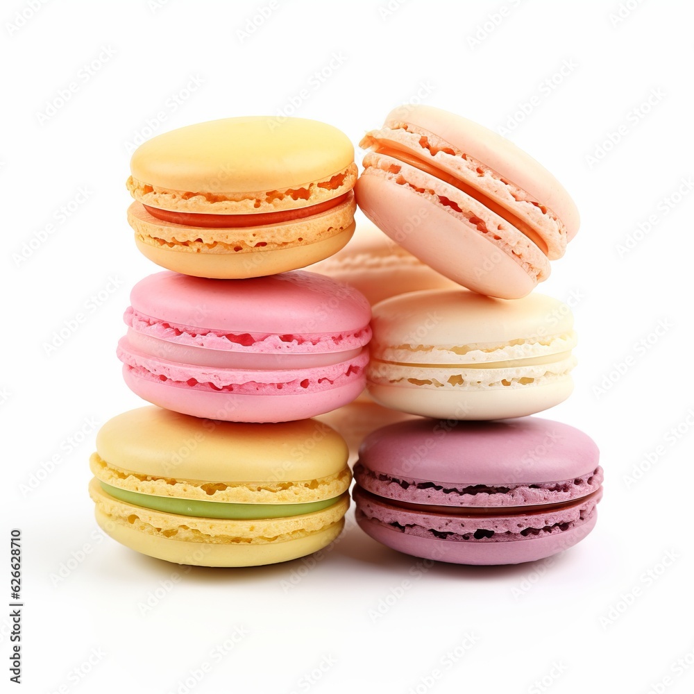 Multicolored sweet macarons isolated on white background Multicolored sweet macarons isolated on white background
