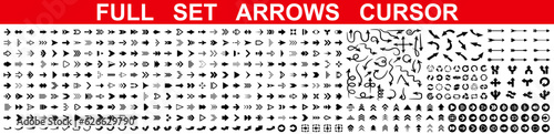 Set arrow icons, universal big collection different arrows sign, set different cursor arrow direction symbols in flat style, black arrows icons – stock vector