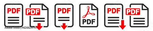 Pdf file download icon. The PDF icon. File format symbol flat sign – vector