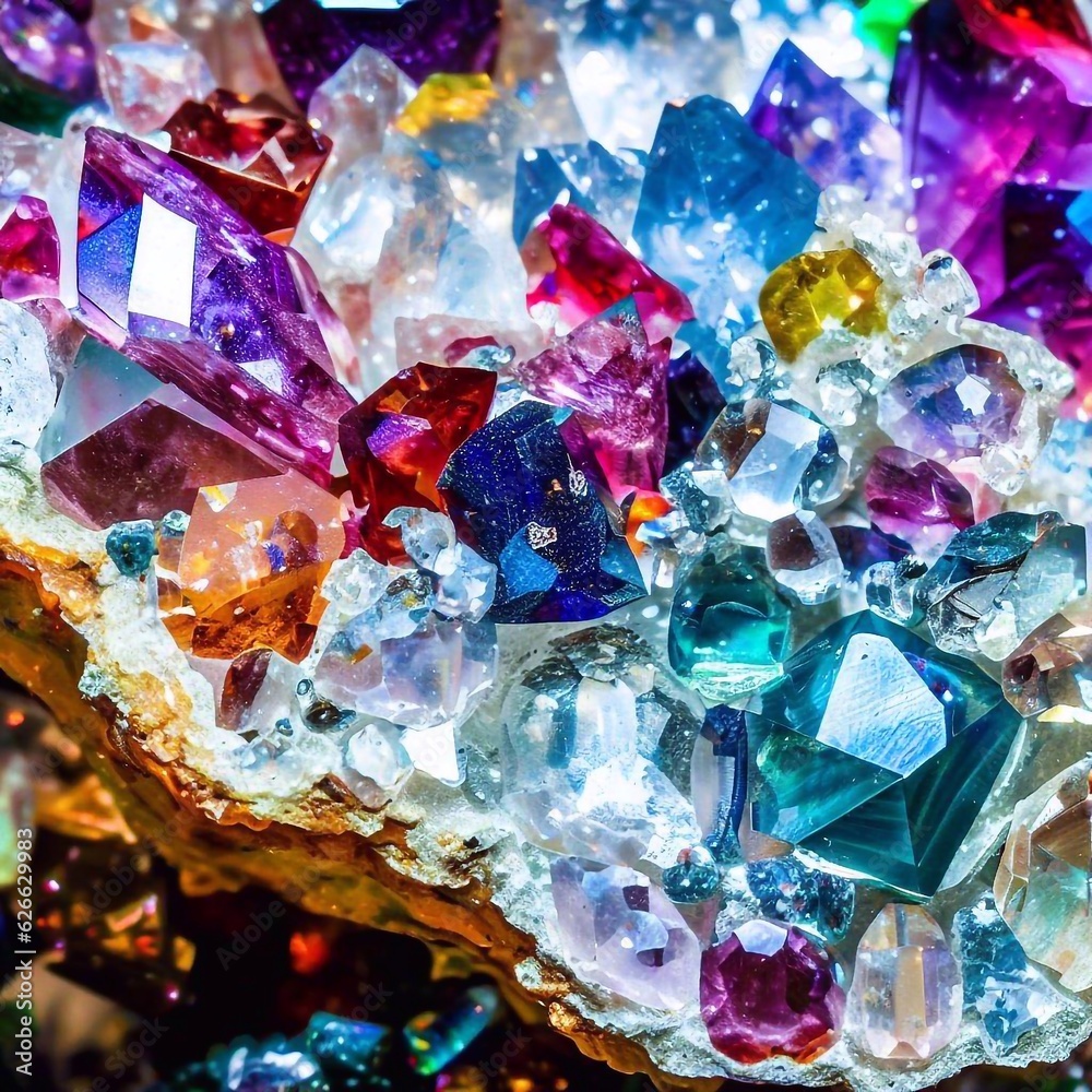 array of multi-colored gemstones and crystals array of multi-colored gemstones and crystals